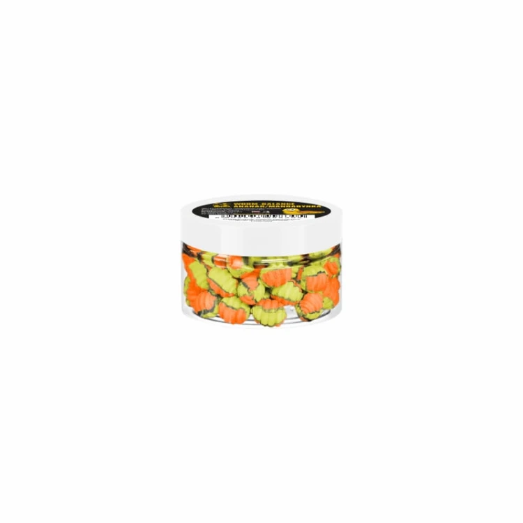 Worm-balance INVADER Ananas/Mandarynka - Nowość 2025  8mm - Waftersy robaczki - 25 ml (13 gram)