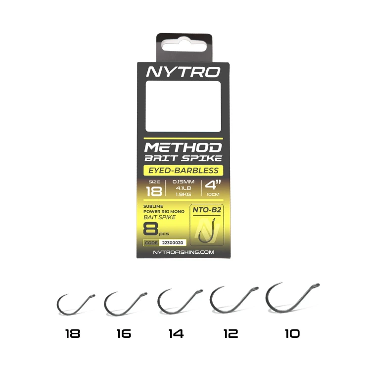 Przypon żyłka/igła NYTRO BARBLESS METHOD 4 INCH/10CM BAIT SPIKE #10/0,23MM/9,6LB