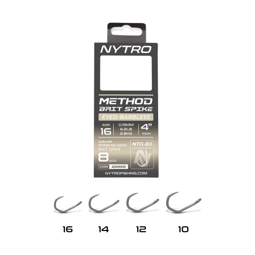 Przypon żyłka/igła NYTRO BARBLESS METHOD 4 INCH/10CM BAIT SPIKE #14/0,21MM/7,7LB READY TIED RIGS