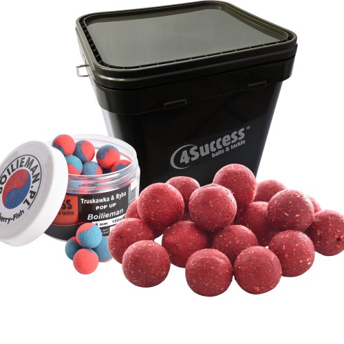 Zestaw kulki, pop up, wiadro 17l | 4SUCCESS | Boilieman Truskawka & Ryba 5kg