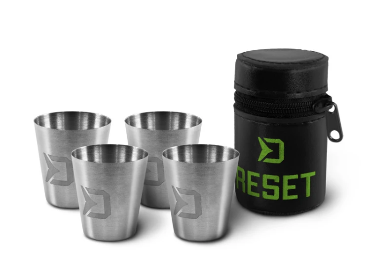 Zestaw kieliszków ze stali nierdzewnej Delphin RESET 4w1 / 4x30ml