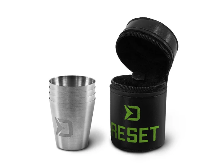 Zestaw kieliszków ze stali nierdzewnej Delphin RESET 4w1 / 4x30ml