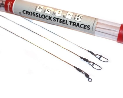 Rozemeijer Crosslock Steel Traces 150lb 30cm 1,04mm 3szt. PRZYPON STALOWY POWLEKANY Z AGRAFKĄ