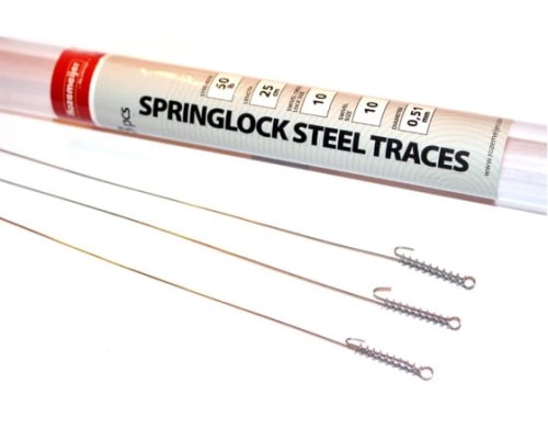 Rozemeijer Springlock Steel Traces 50lb 25cm 0,51mm 3szt. PRZYPON STALOWY POWLEKANY Z AGRAFKĄ