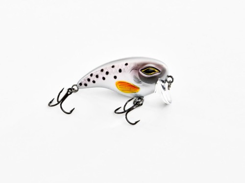 Wobler pływający z grzechotką, komplet z kotwicami GoFish Shallow Crank 45mm 6,5g 0,5-1m Spotted Roach