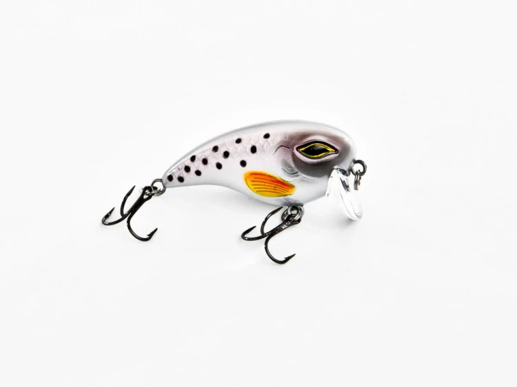 Wobler pływający z grzechotką, komplet z kotwicami GoFish Shallow Crank 45mm 6,5g 0,5-1m Spotted Roach