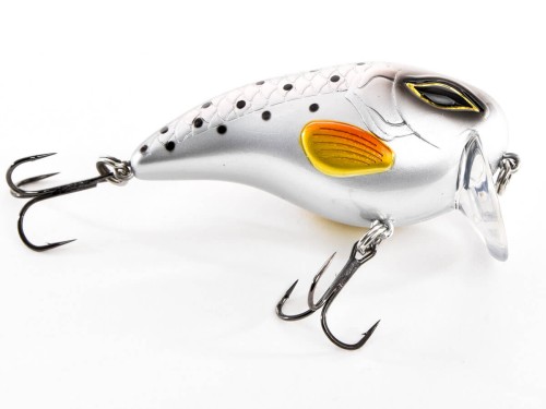 Wobler pływający z grzechotką, komplet z kotwicami GoFish Shallow Crank 80mm 30g 0,5-1m Spotted Roach