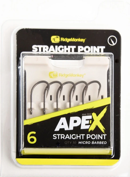 Haki karpiowe z zadziorem RidgeMonkey Ape-X Straight Point Barbed size 6