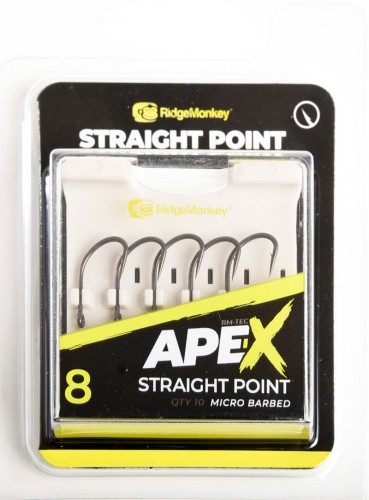 Haki karpiowe z zadziorem RidgeMonkey Ape-X Straight Point Barbed size 8