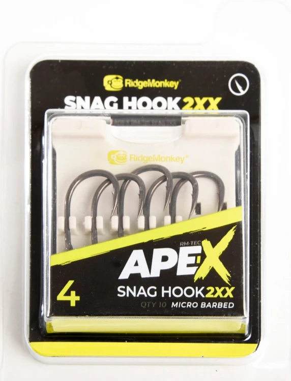 Haki karpiowe wzmocnione,  z zadziorem RidgeMonkey Ape-X Snag Hook 2XX Barbed size 4