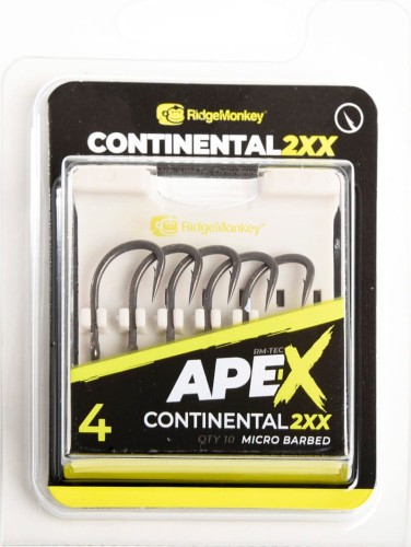 Haki karpiowe wzmocnione,  z zadziorem RidgeMonkey Ape-X Continental 2XX Barbed size 4