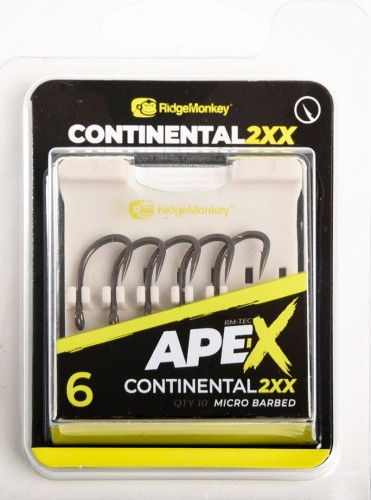 Haki karpiowe wzmocnione,  z zadziorem RidgeMonkey Ape-X Continental 2XX Barbed size 6