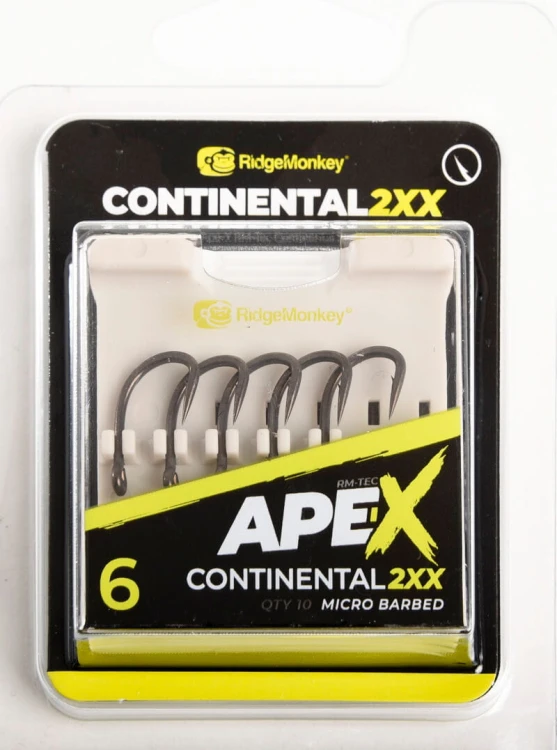 Haki karpiowe wzmocnione,  z zadziorem RidgeMonkey Ape-X Continental 2XX Barbed size 6