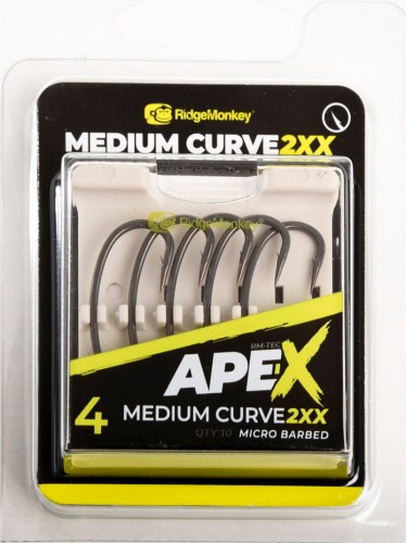 Haki karpiowe wzmocnione,  z zadziorem RidgeMonkey Ape-X Medium Curve 2XX Barbed size 4