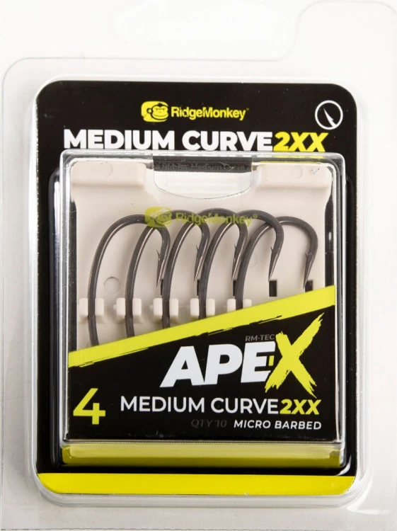 Haki karpiowe wzmocnione,  z zadziorem RidgeMonkey Ape-X Medium Curve 2XX Barbed size 4