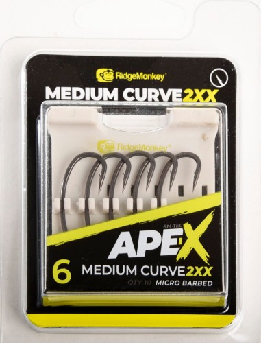 Haki karpiowe wzmocnione,  z zadziorem RidgeMonkey Ape-X Medium Curve 2XX Barbed size 6