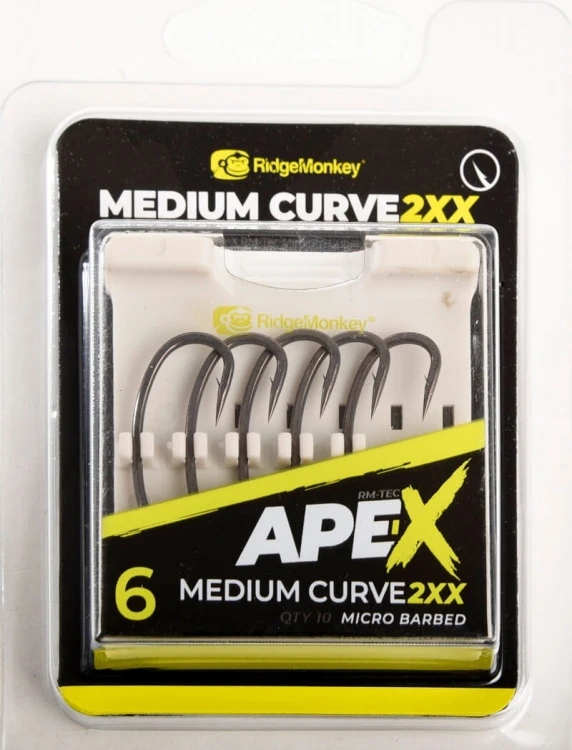 Haki karpiowe wzmocnione,  z zadziorem RidgeMonkey Ape-X Medium Curve 2XX Barbed size 6