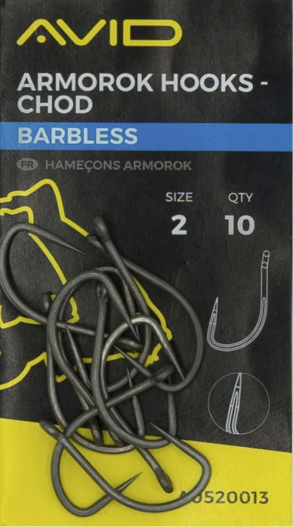 Haki karpiowe bezzadziorowe AVID ARMOROK HOOKS - CHOD SIZE 6 BARBLESS