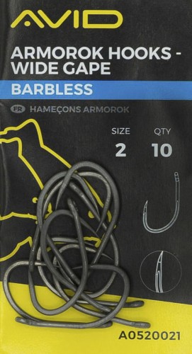 Haki karpiowe bezzadziorowe AVID ARMOROK HOOKS - WIDE GAPE SIZE 4 BARBLESS