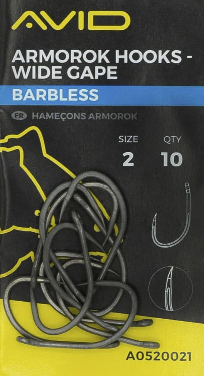 Haki karpiowe bezzadziorowe AVID ARMOROK HOOKS - WIDE GAPE SIZE 8 BARBLESS