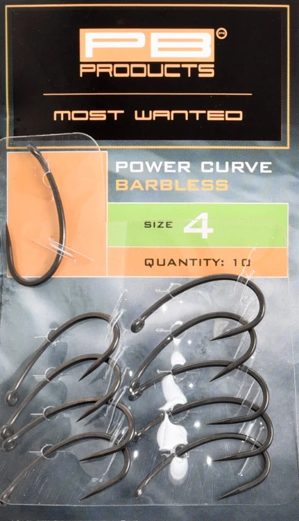 Haczyki karpiowe bezzadziorowe | PB Products | Power Curve Barbless Hook PTFE size 4 10szt.