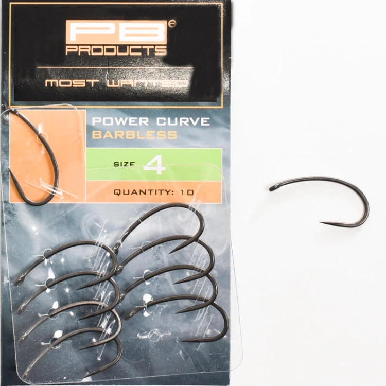 Haczyki karpiowe bezzadziorowe | PB Products | Power Curve Barbless Hook PTFE size 4 10szt.